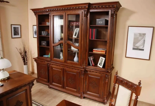 Шкаф книжный 2х дверный "Венеция Люкс" Орех 355  купить в интернет магазине Мебель из массива. Звоните +7 495 961-63-63 Мебель из массива дерева